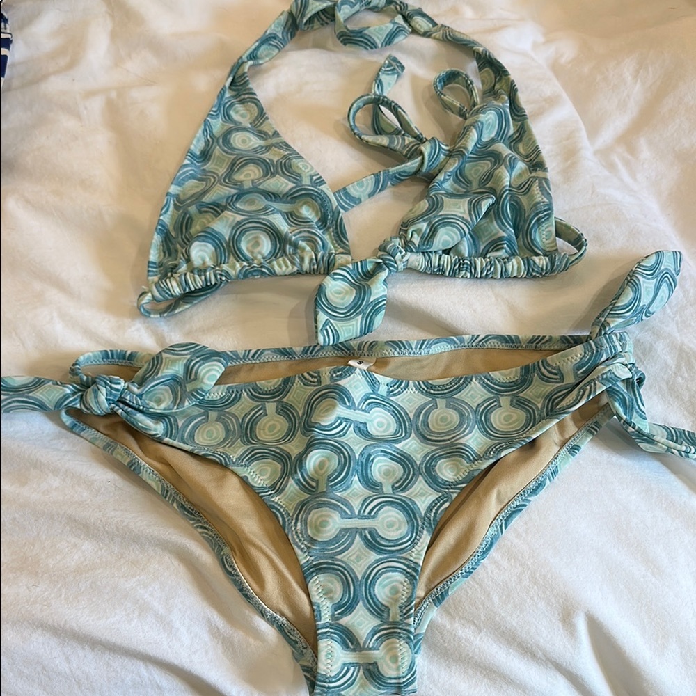 Coach Blue and Cream Bikini Set
